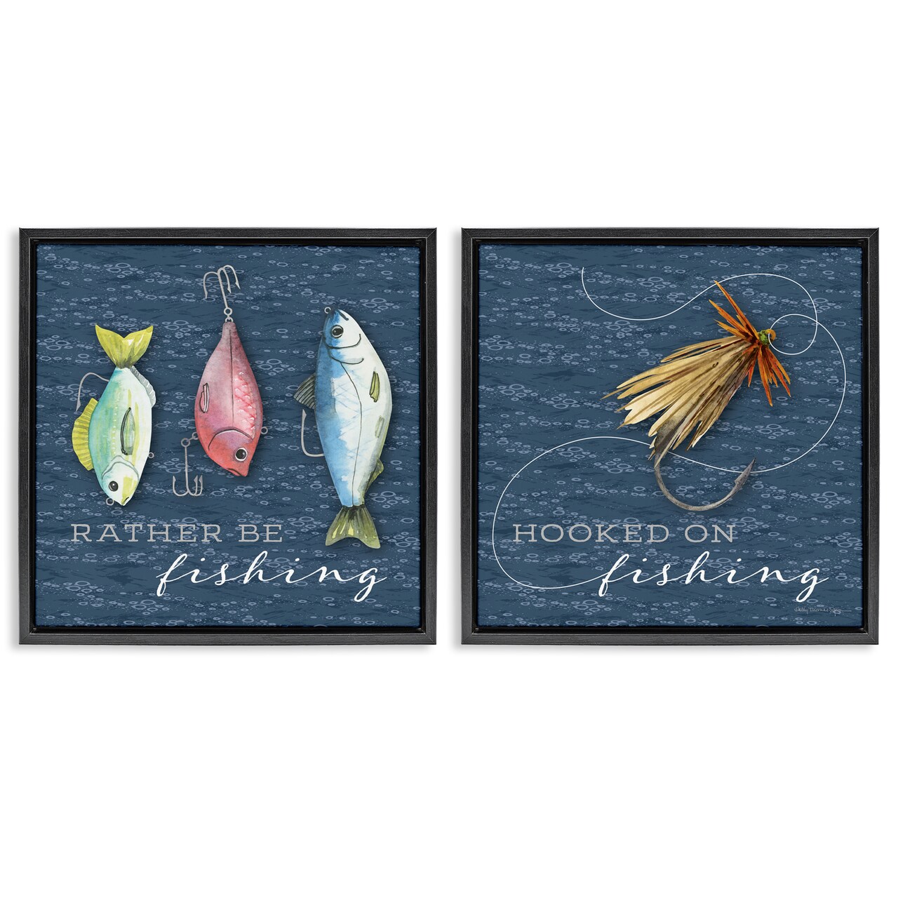 Stupell Industries Gone Fishing Sayings 2pc Floating Frame Set, design by Holly Thomas Stein